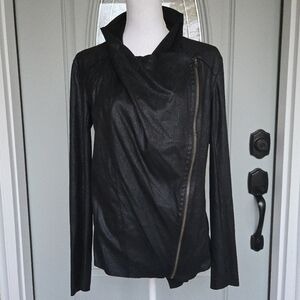 MOTE Black Foil Asymmetrical Zip Up Moto Light Jacket
